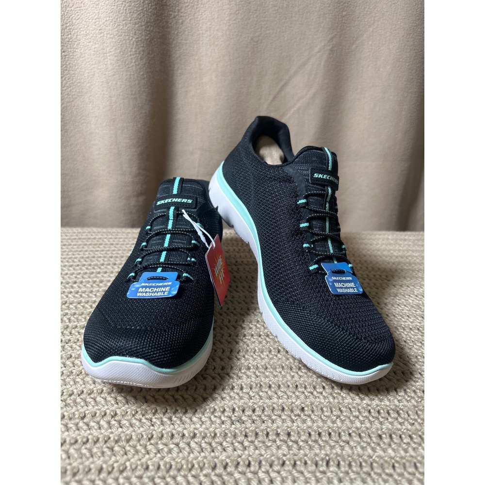Skechers Ultra Flex 3.0 Smooth Step Black Turquoise Wide Fit Sneakers 149206W